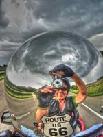 Reflective helmet photo - Running from the storm--what fun!