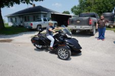 First Ride - Just got the Spyder home and Deb gives it her first ride.