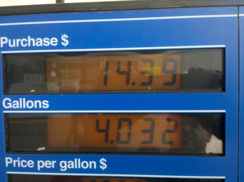 2nd fill-up on way to Maggie Valley while pulling Moto-Mate Camper