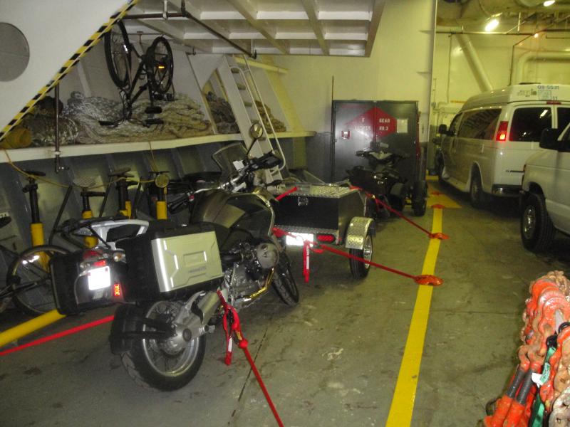 Bellingham, WA to Haines, AK on the ferry - Bikes tied down.