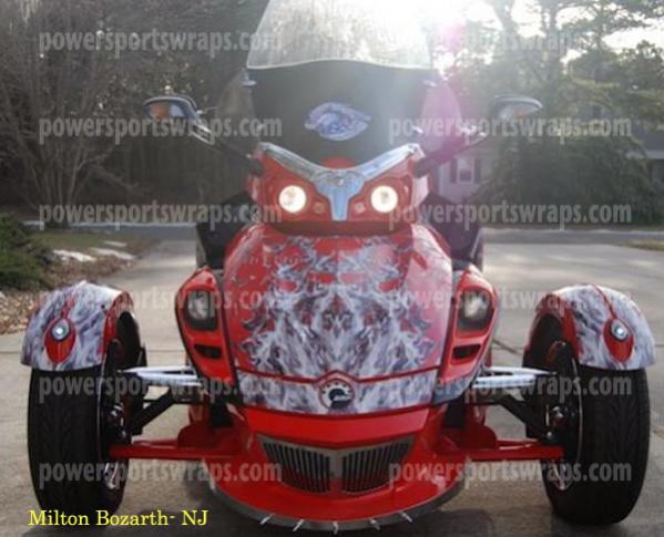 Pre-cut vinyl wrap silver red spyder full kit.  Just peel & stick to apply.  What a super cool look..!