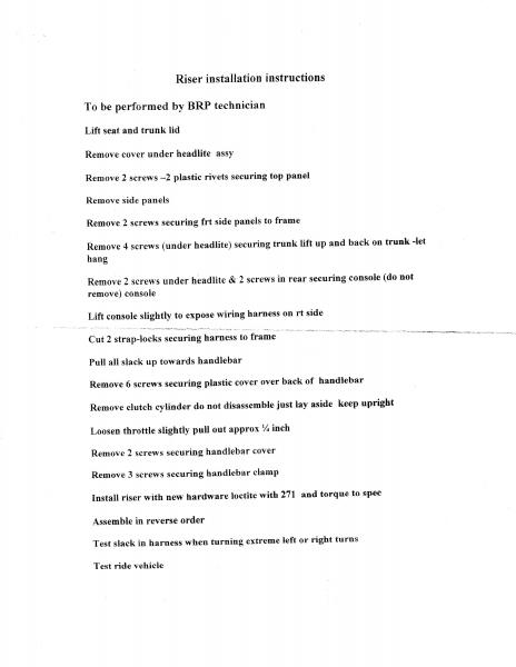 Riser installation instructions.