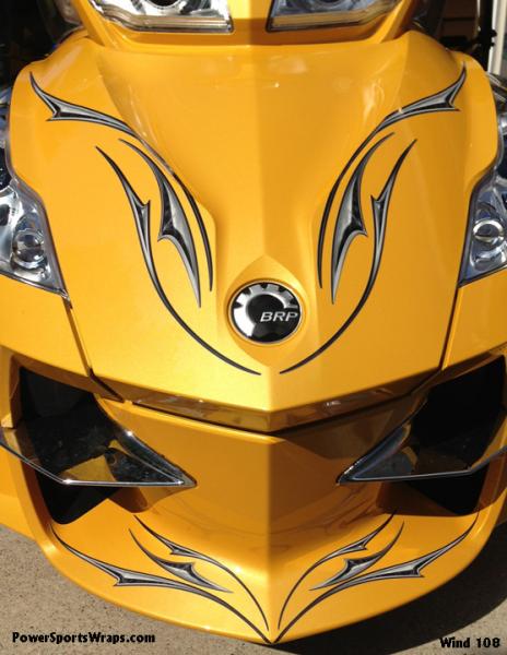 Wind 108 Gray - close view front air dam and frunk. Great 3D effects in these graphics.  Email: Pete@powersportswraps.com